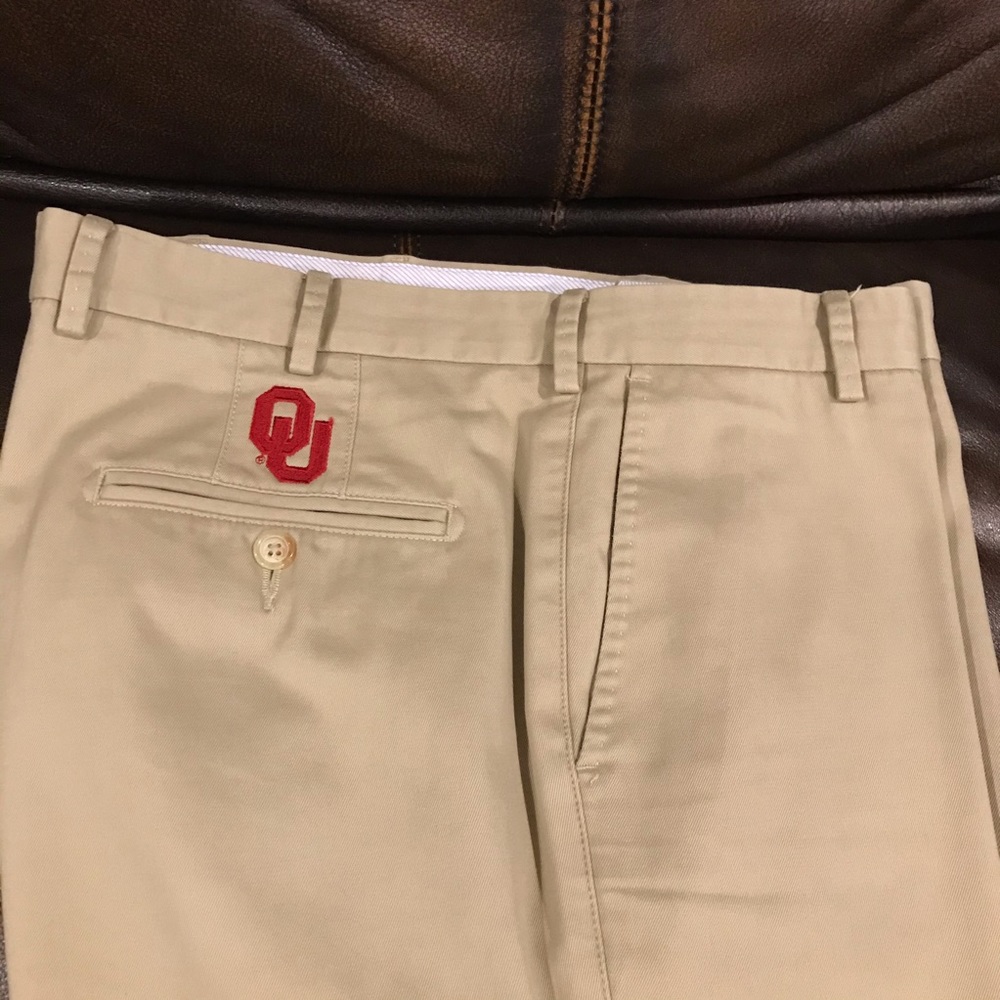 Peter Millar khaki pants with OU logo